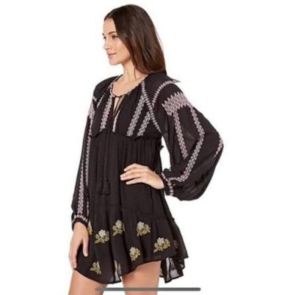 Free People Wild Horses Embroidered Mini Dress - XS